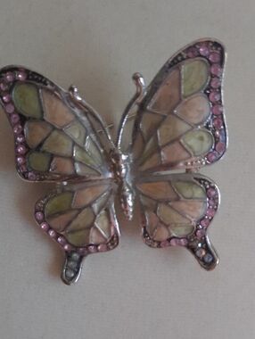 Pink & Pale Green Enamel Butterfly Brooch
